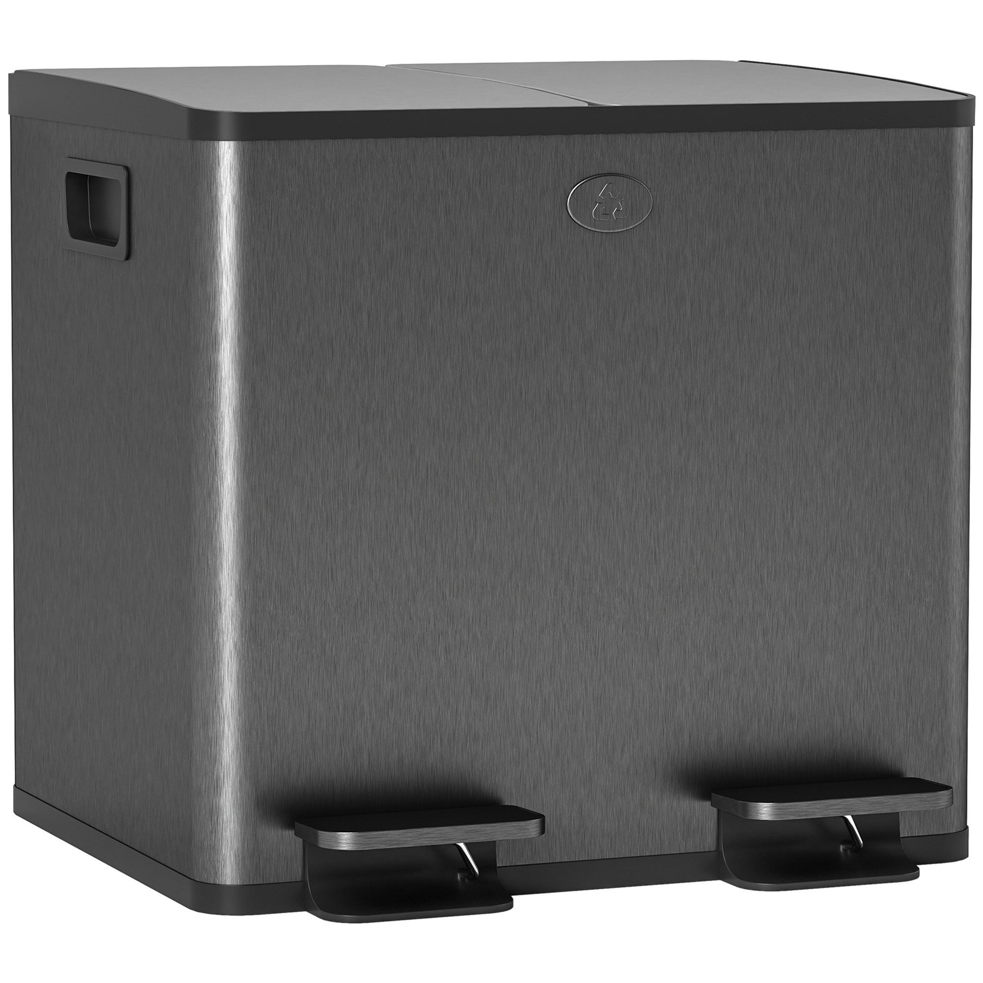 HOMCOM Mülltrennsystem Mülleimer 15L Abfalleimer aus Edelstahl mit Softclose Deckel, Deodorant-Deckel, Edelstahl, Schwarz