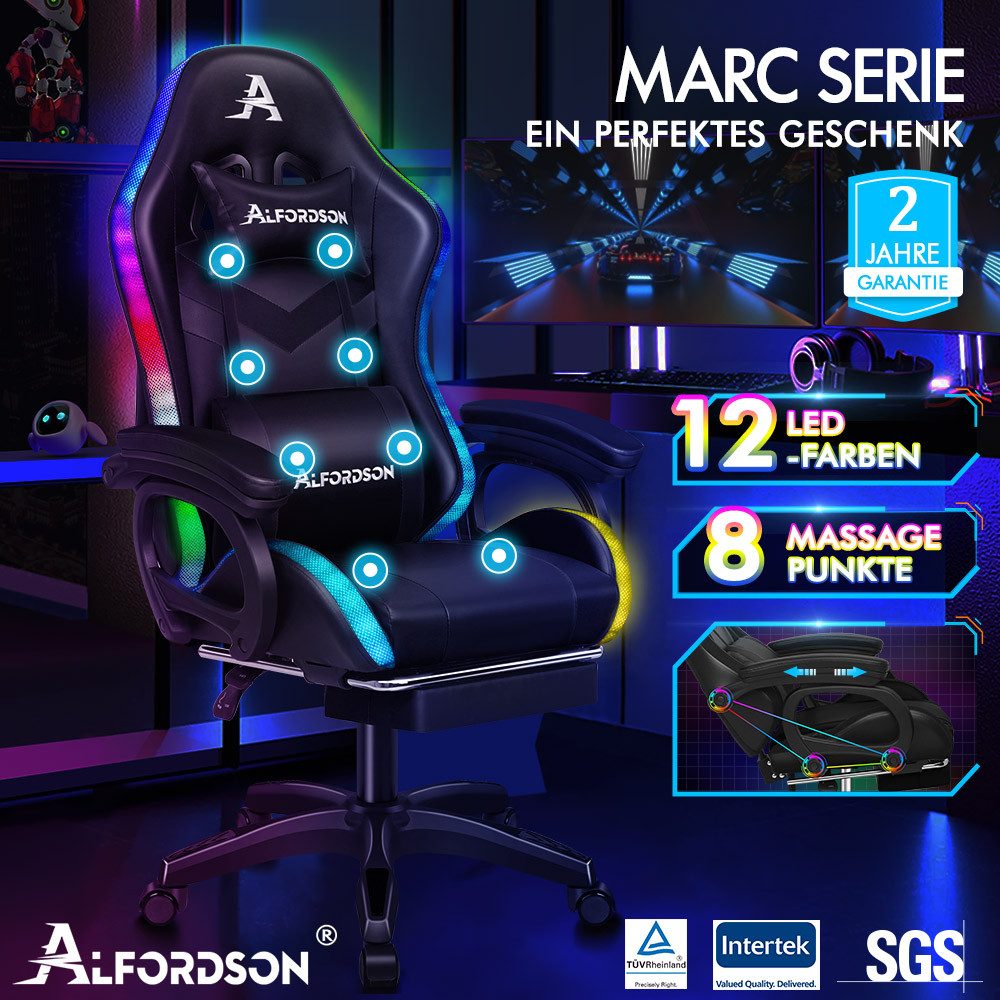 ALFORDSON Gaming-Stuhl 12 RGB LED-Farben Fernbedienung, Gleitschienen-Armle günstig online kaufen