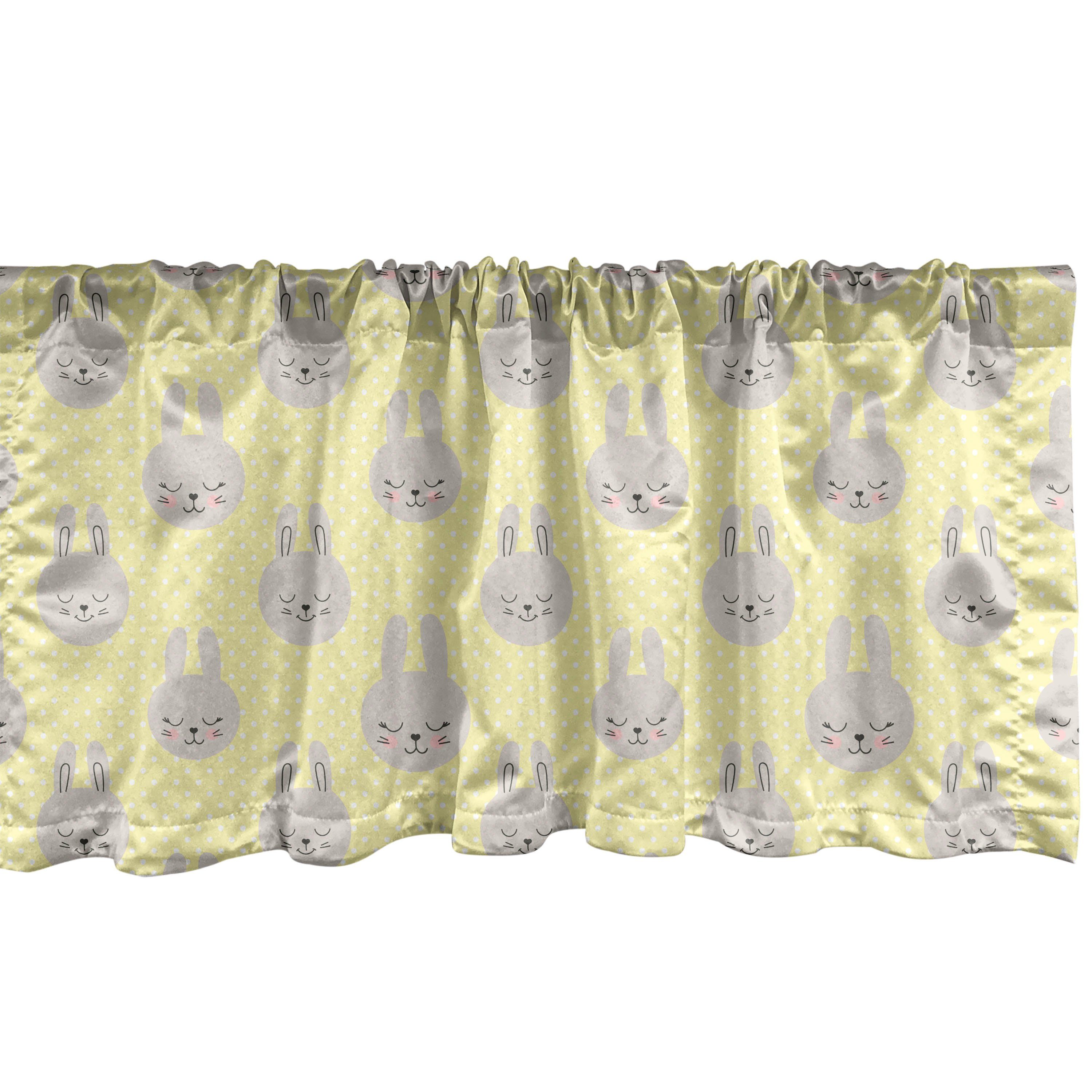 Scheibengardine Vorhang Volant für Küche Schlafzimmer Dekor mit Stangentasche, Abakuhaus, Microfaser, Gelbe Punkte bunny Faces
