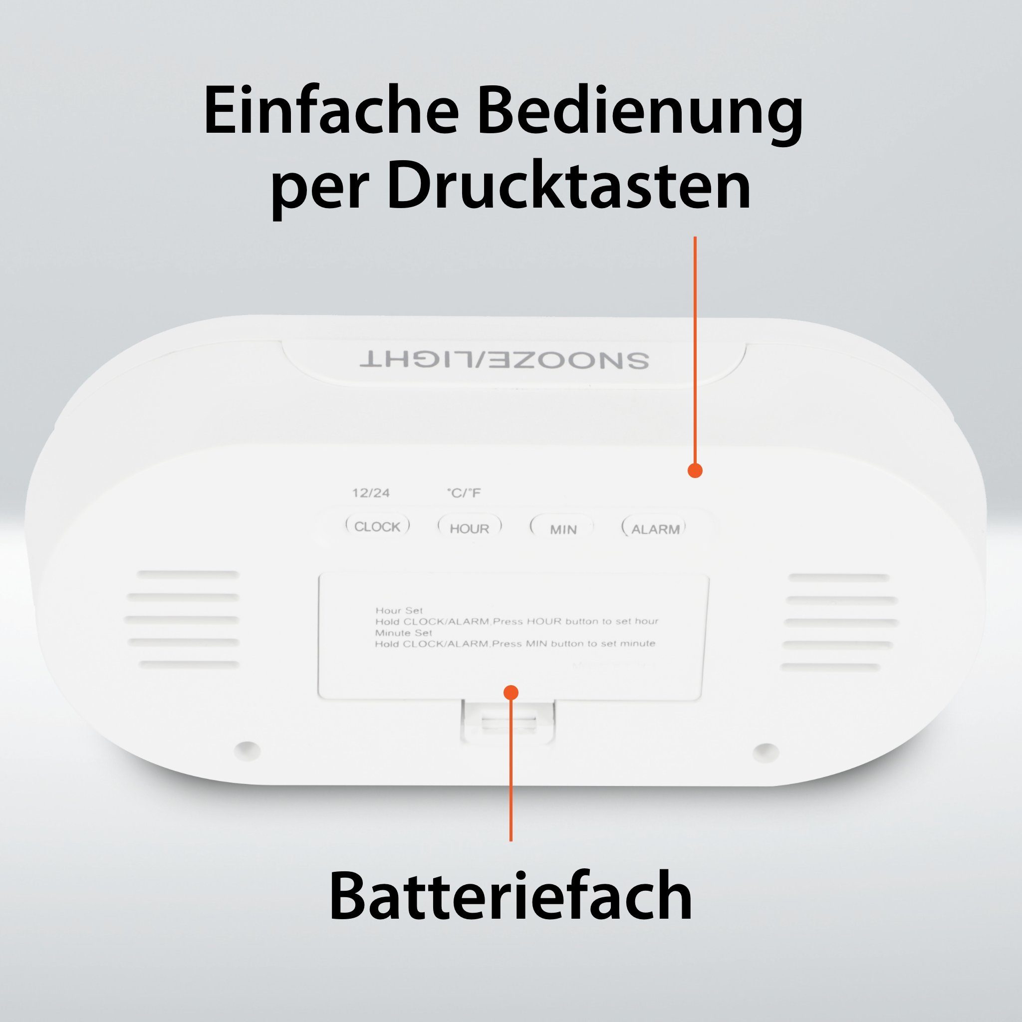 ADE Wecker digital mit Temperaturanzeige Schlummerfunktion, LCD-Display mit Hintergrundbeleuchtung