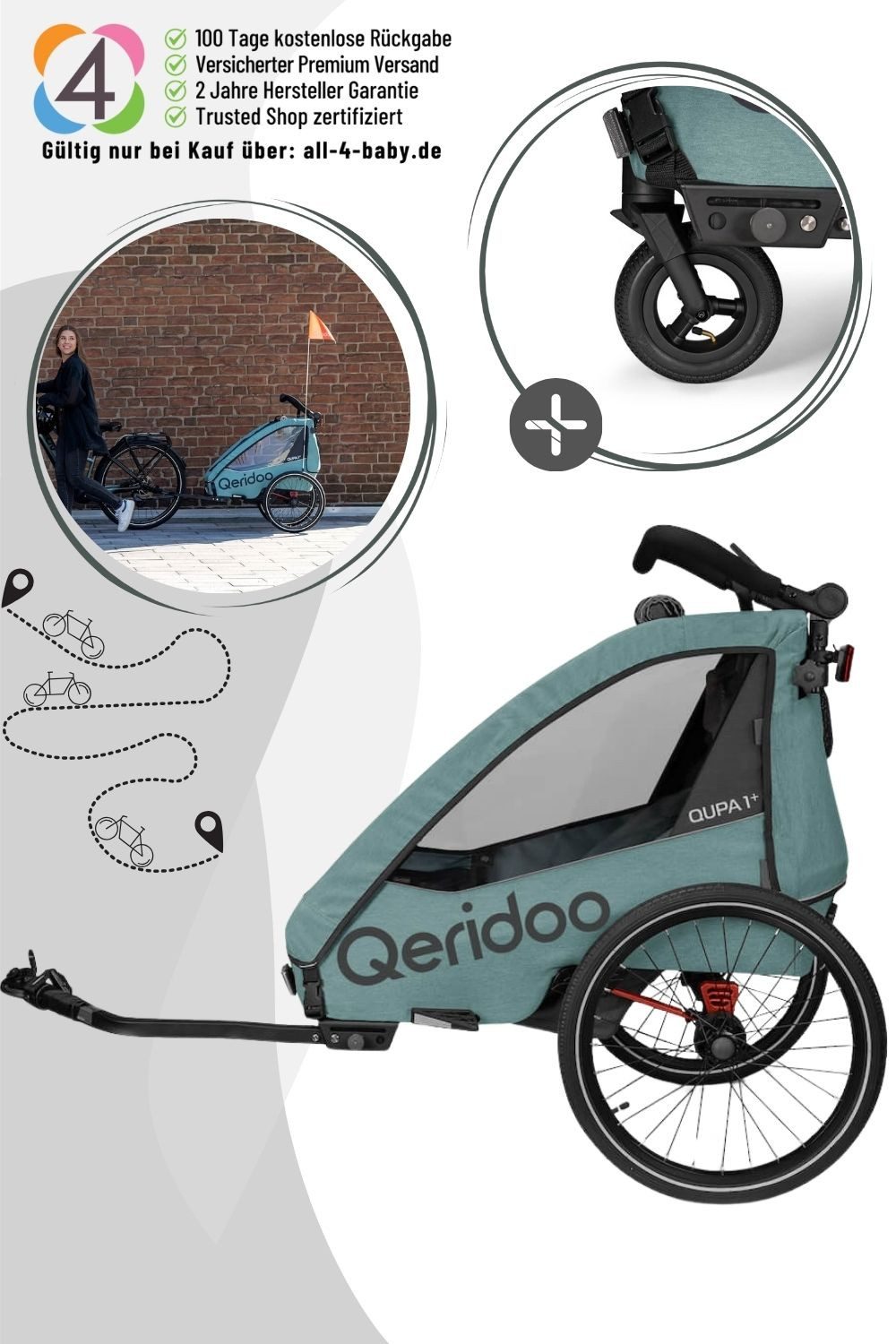 Qeridoo Fahrradkinderanhänger Qupa Plus 1 - Kinderfahrradanhänger für 1 Kind