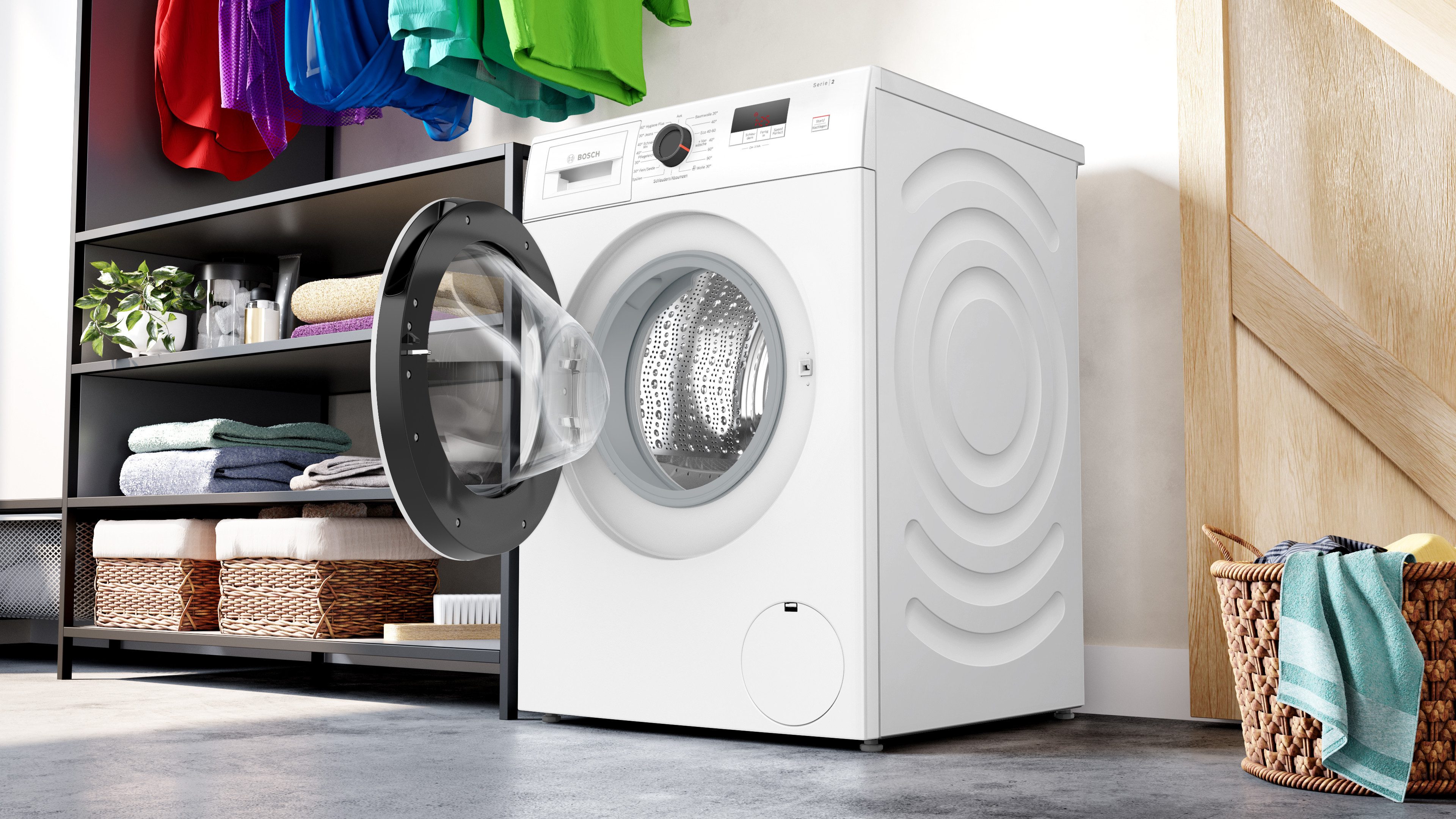 BOSCH Waschmaschine Serie 2 WGE0240V, 7 kg, 1400 U/min, Active Water Plus, Zeiterparnis durch Speed Perfect, LED-Display – Bild 3 von 5