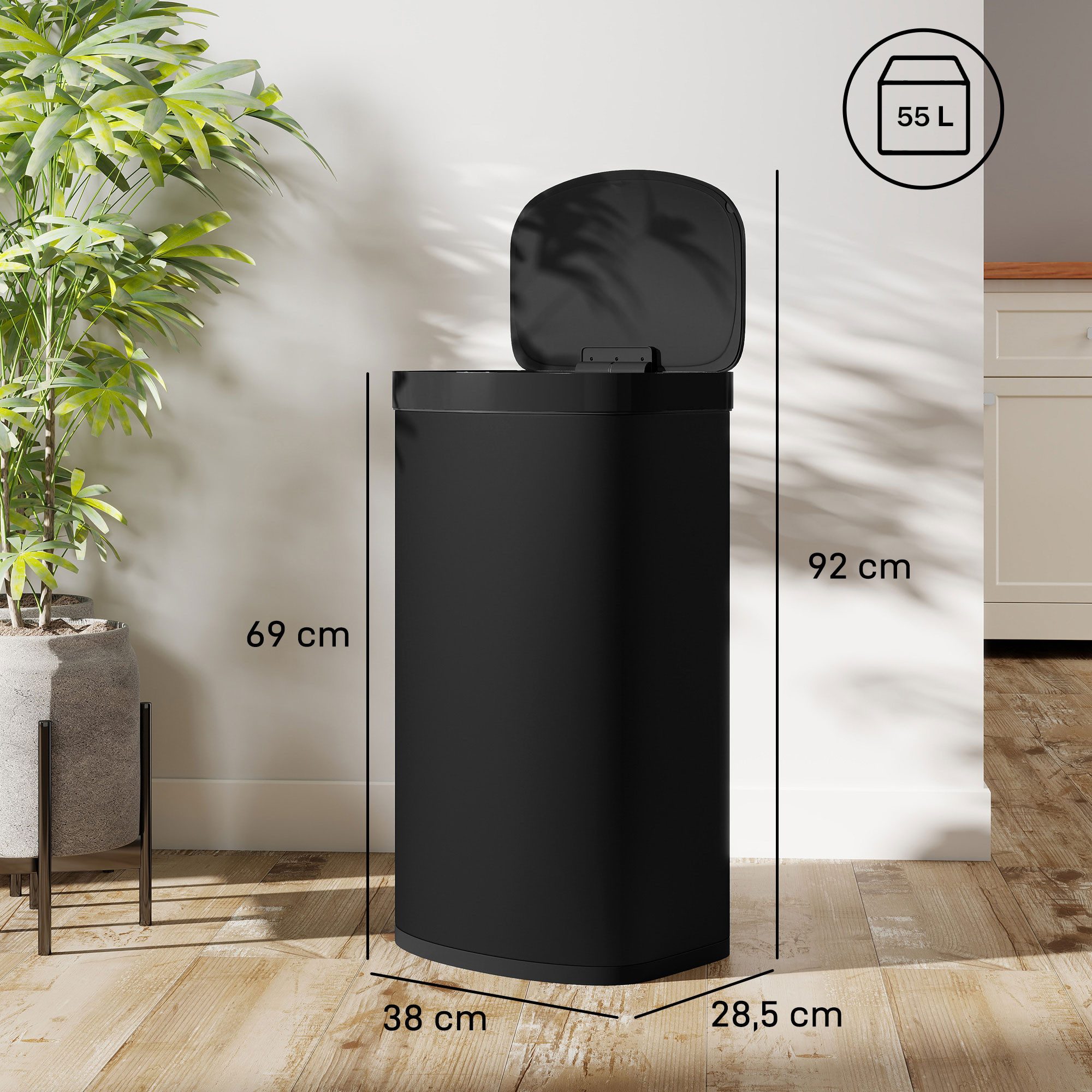 HOMCOM Mülleimer Küchenmülleimer Abfalleimer aus Edelstahl, Infrarotsensor, Soft-Close, 55 L