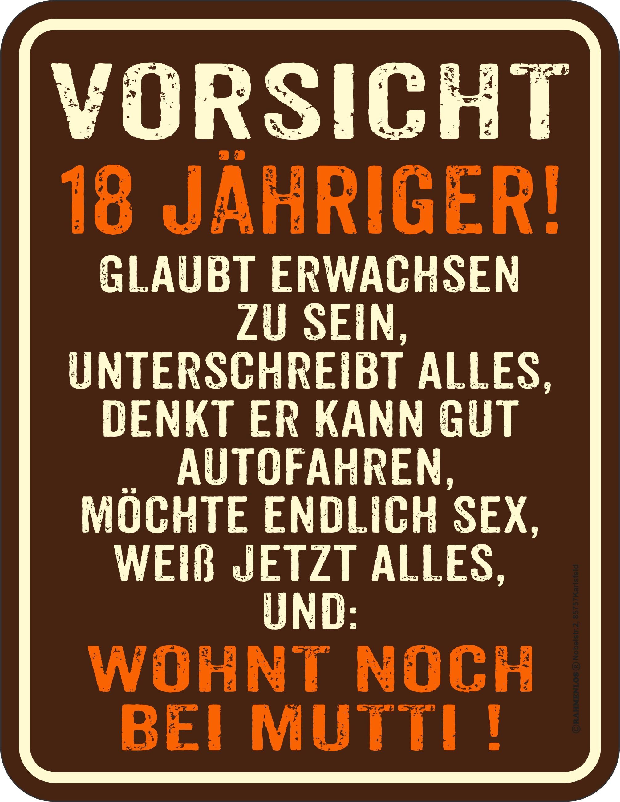 Metallschild als Geschenk zum 18. Geburtstag: Vorsicht 18 Jähriger
