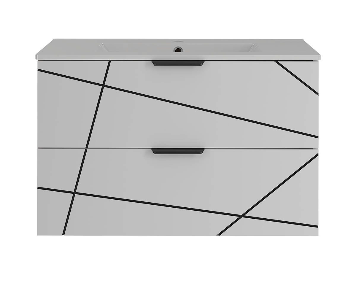 einfachgutemoebel Waschtisch-Set Waschtisch 80cm STRIATA, Matt-Weiß mit Einbaubecken, (Badmöbel Set, 1-St., Waschtisch Unterschrank)