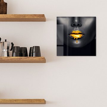 DEQORI Magnettafel 'Goldbedeckte Lippen', Whiteboard Pinnwand beschreibbar