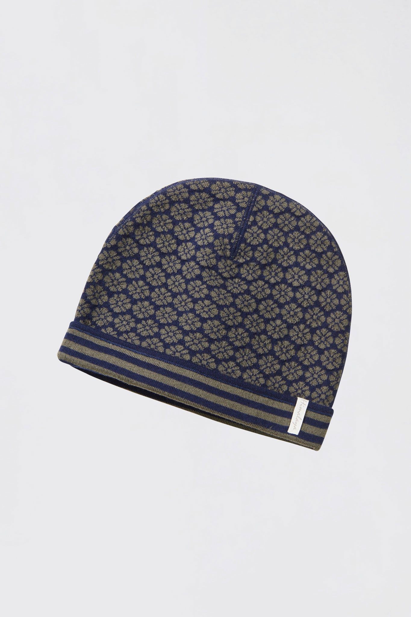Himalaya Clothing Strickmütze Damen Unisex Mütze GOTS Bio-Baumwolle mit Jacquardmuster Elastische Beanie mit kontrastfarbigem Umschlag und weichem Strick