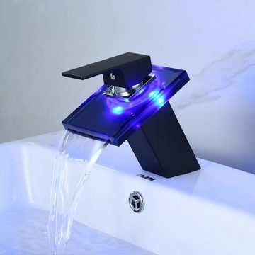 HAC24 Badarmatur LED Waschbecken Armatur Wasserhahn Messing, Schwarz, Beleuchtet