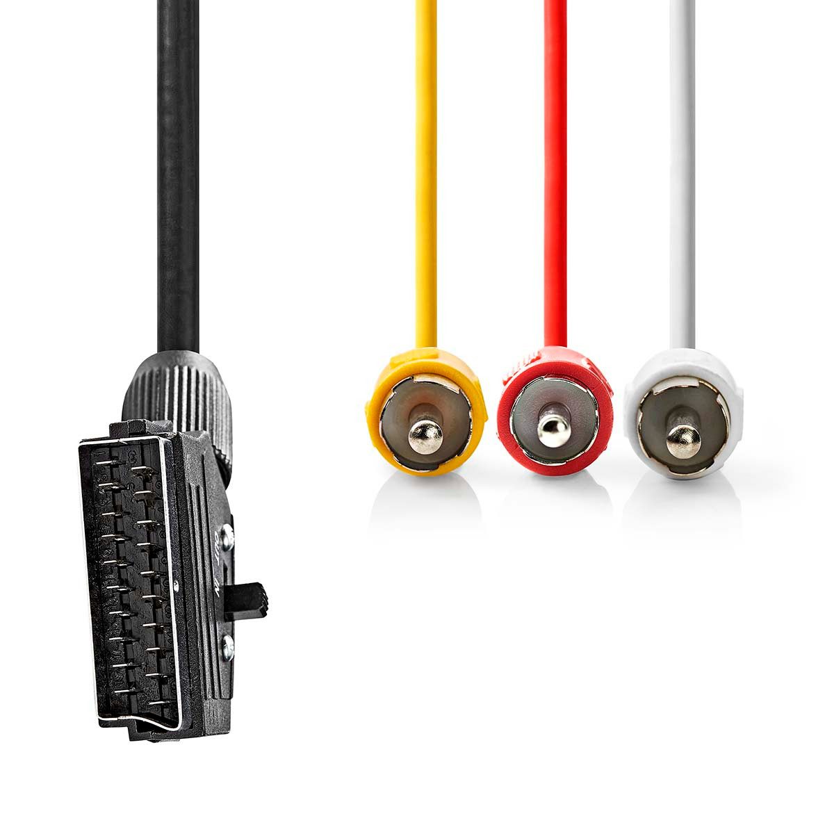 Nedis CVGP31130BK10 Video-Kabel, SCART-Kabel, SCART-Kabel (100 cm), SCART, 3x Cinch, umschaltbar, flexible Verbindung für Geräte