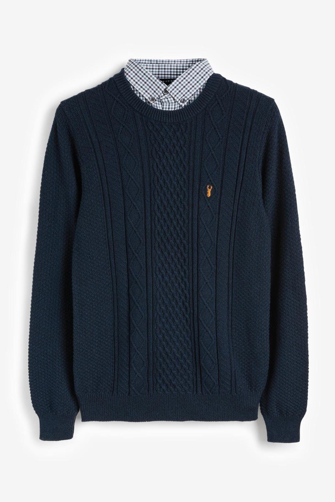 Next 2-in-1-Pullover Rundhalsstrickpullover mit Hemdeinsatz (1-tlg)