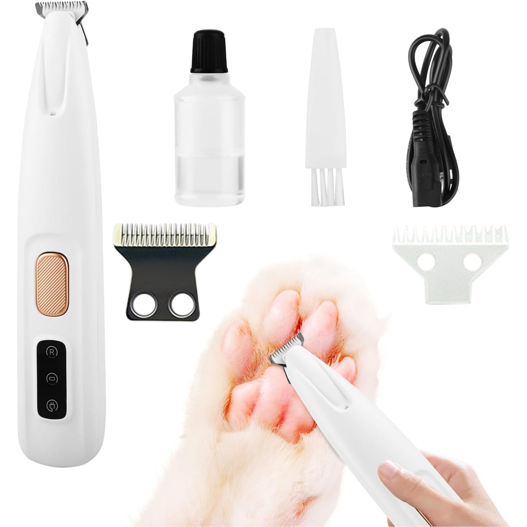 Senmudi Hundeschermaschine Hundeschermaschine Leise, Hunde Haarschneidemaschine, Pfotentrimmer, Mit LED-Licht, Wasserdicht Pfoten Rasierer, Hundepfoten Trimmer, USB Wiederaufladbar Schermaschine Hund für Pfoten, Ohren,Gesicht,Augen