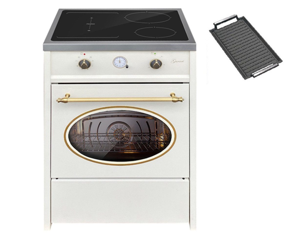 GURARI Induktions-Standherd 60 cm, Induktion, Retro, in Creme, Range Coocker GCH E 612 CR r+Grillplatte, mit 1-fach-Teleskopauszug