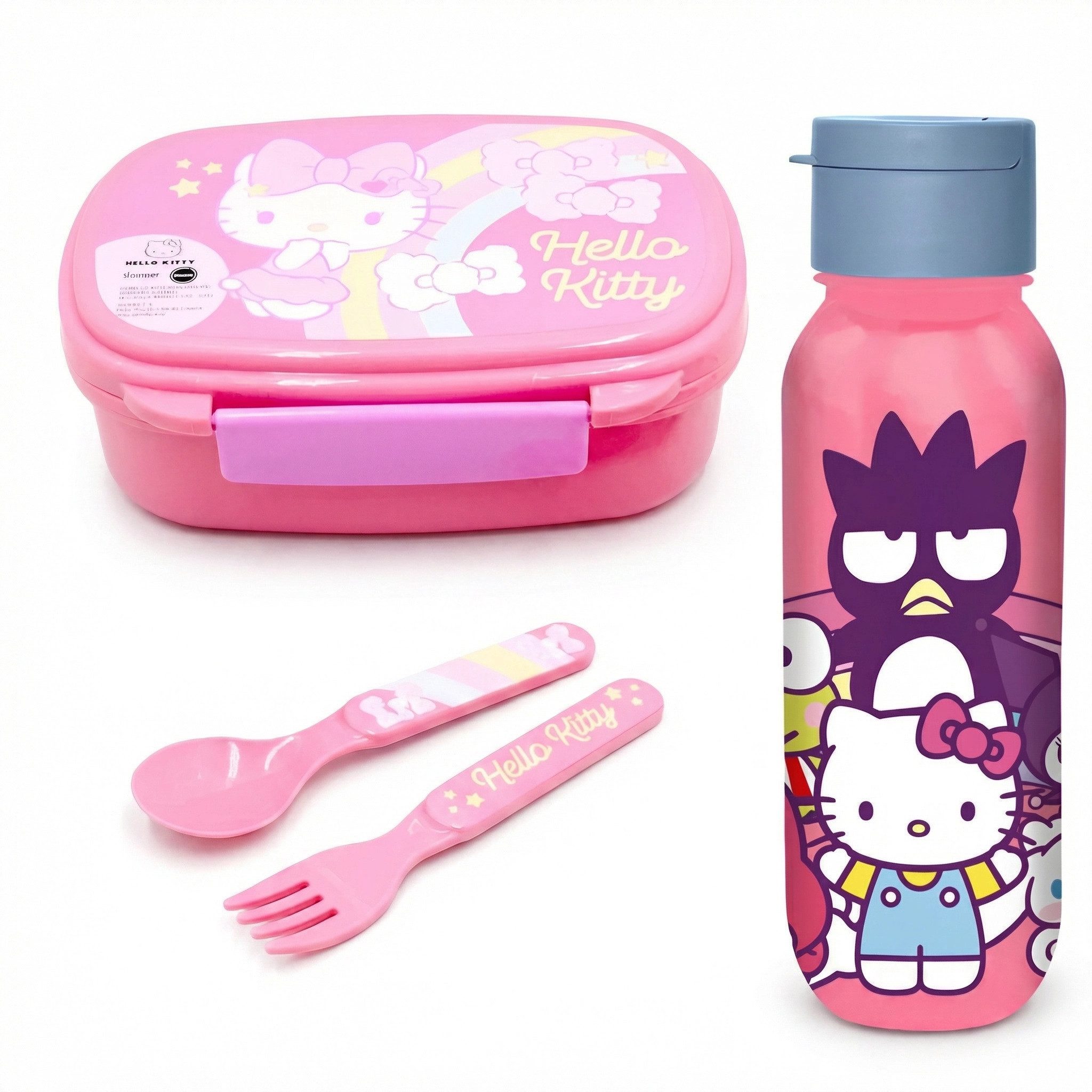 Hello Kitty Lunchbox Hello Kitty 4 tlg. Lunch Set Brotdose Alu Trinkflasche Löffel Gabel, (2-tlg., Spar-Set)
