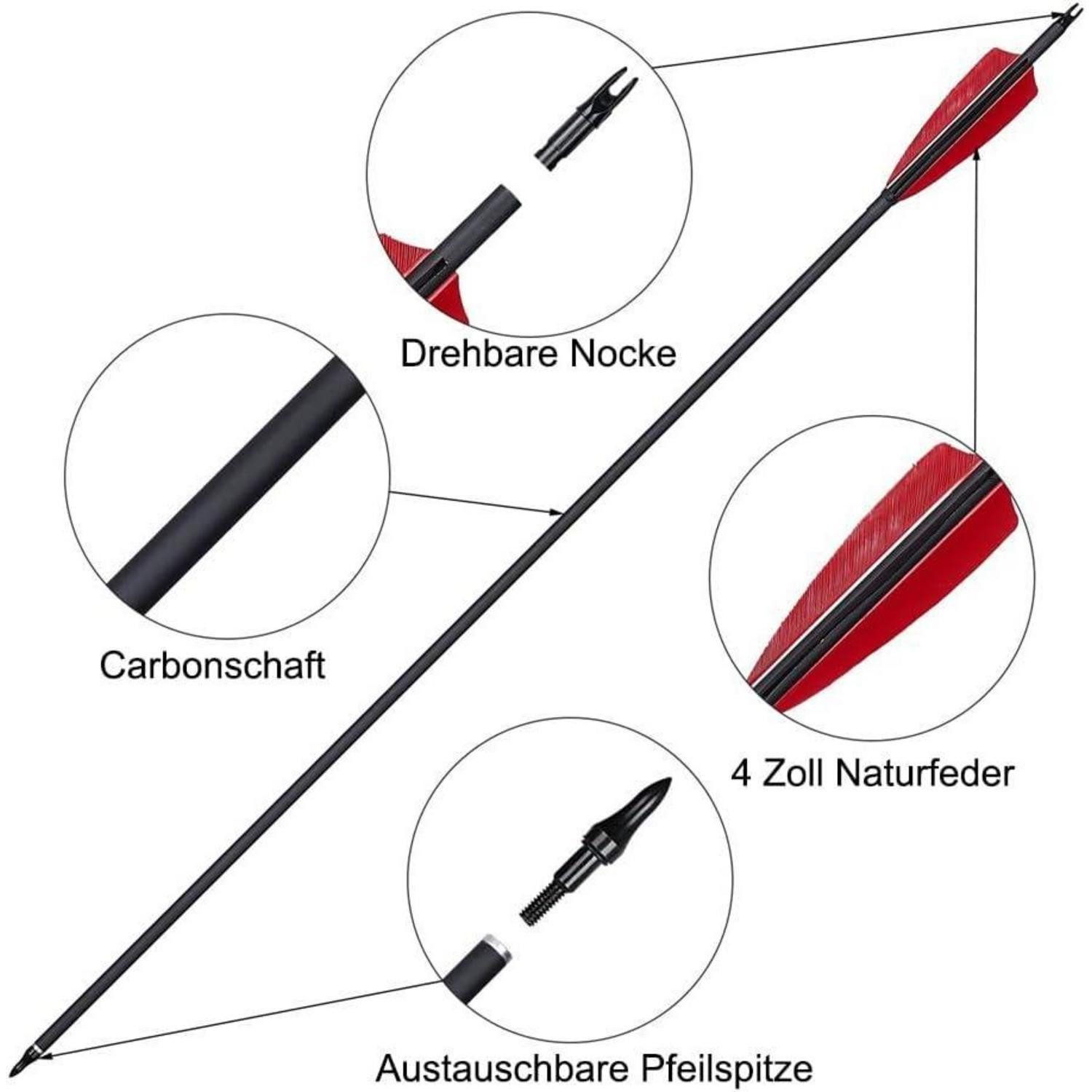 LuxusKollektion Recurvebogen Pfeile Carbon 30 Zoll 12er Recurvebogen Compound Langbogen Feder Pfeil