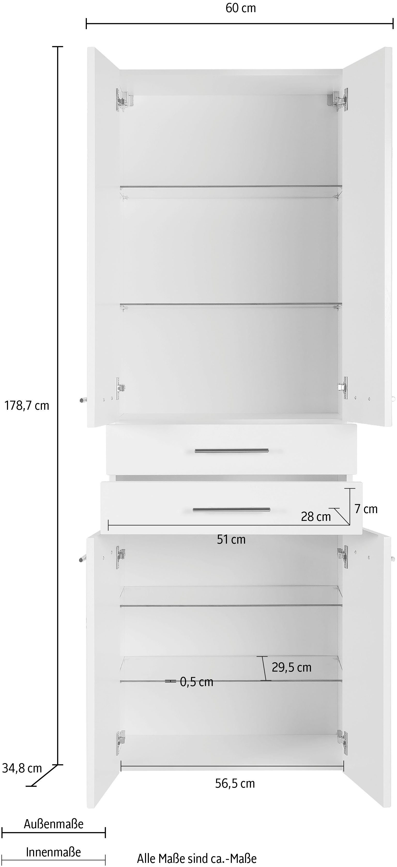 60 weiß Eiche | weiß Hochschrank MARLIN Eiche Struktur Breite cm Struktur 3040,