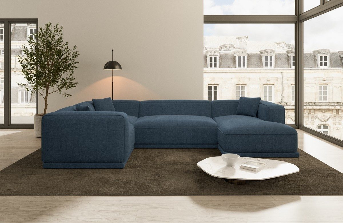 Wohnlandschaft Stoff Sofa Polstersofa Stoffcouch Stoffsofa Merida U Form Couch