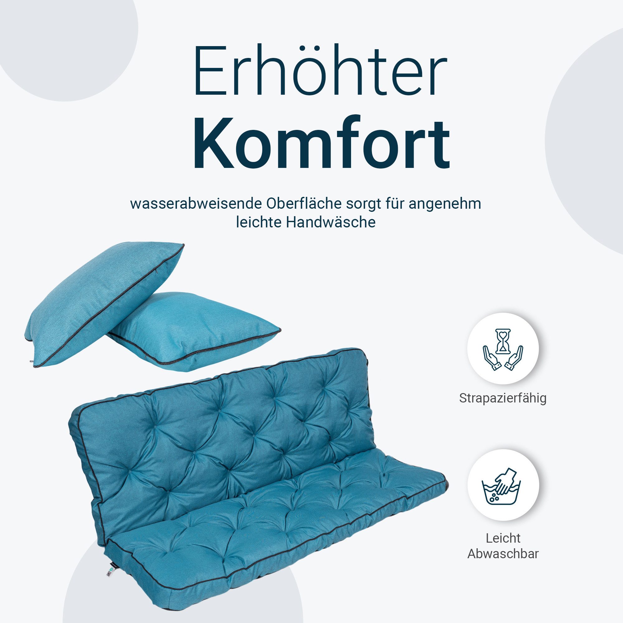 TexDeko Auflagekissen Ecolen Gartenbankauflage für Hollywoodschaukel mit Rückenlehne, (1x Gartenbankauflage für Hollywoodschaukel + 2x Kissen), UV-Beständig
