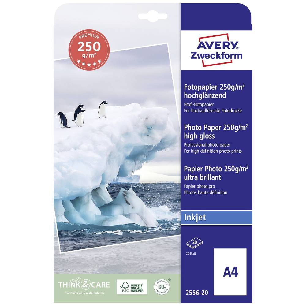 Avery Zweckform Fotopapier Avery Zweckform Premium Inkjet Fotopapier, A4, Hochglänzend