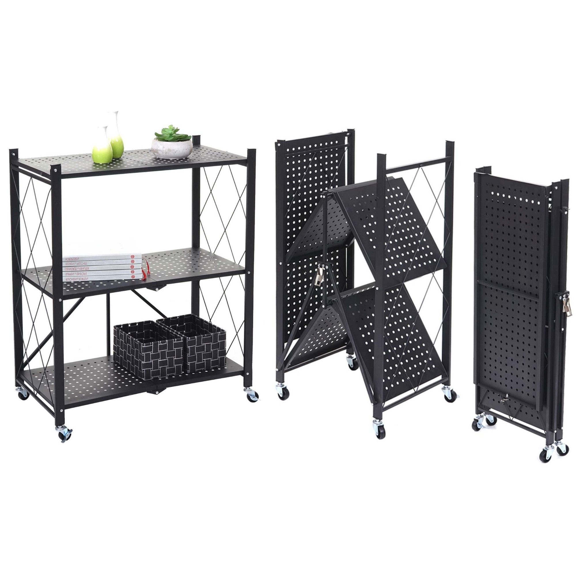BERLINLODGE® Schwerlastregal Mehrzweckregal Wohnreal Küchenregal Rollbares Klappregal KLAP, Schnell aufgeklappt, platzsparend verstaut, 50 kg Tragkraft je Ebene