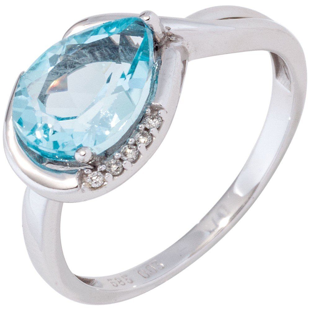 Schmuck Krone Diamantring Ring Tropfen Blautopas hellblau & 5 Brillanten 585  Weißgold, Gold 585
