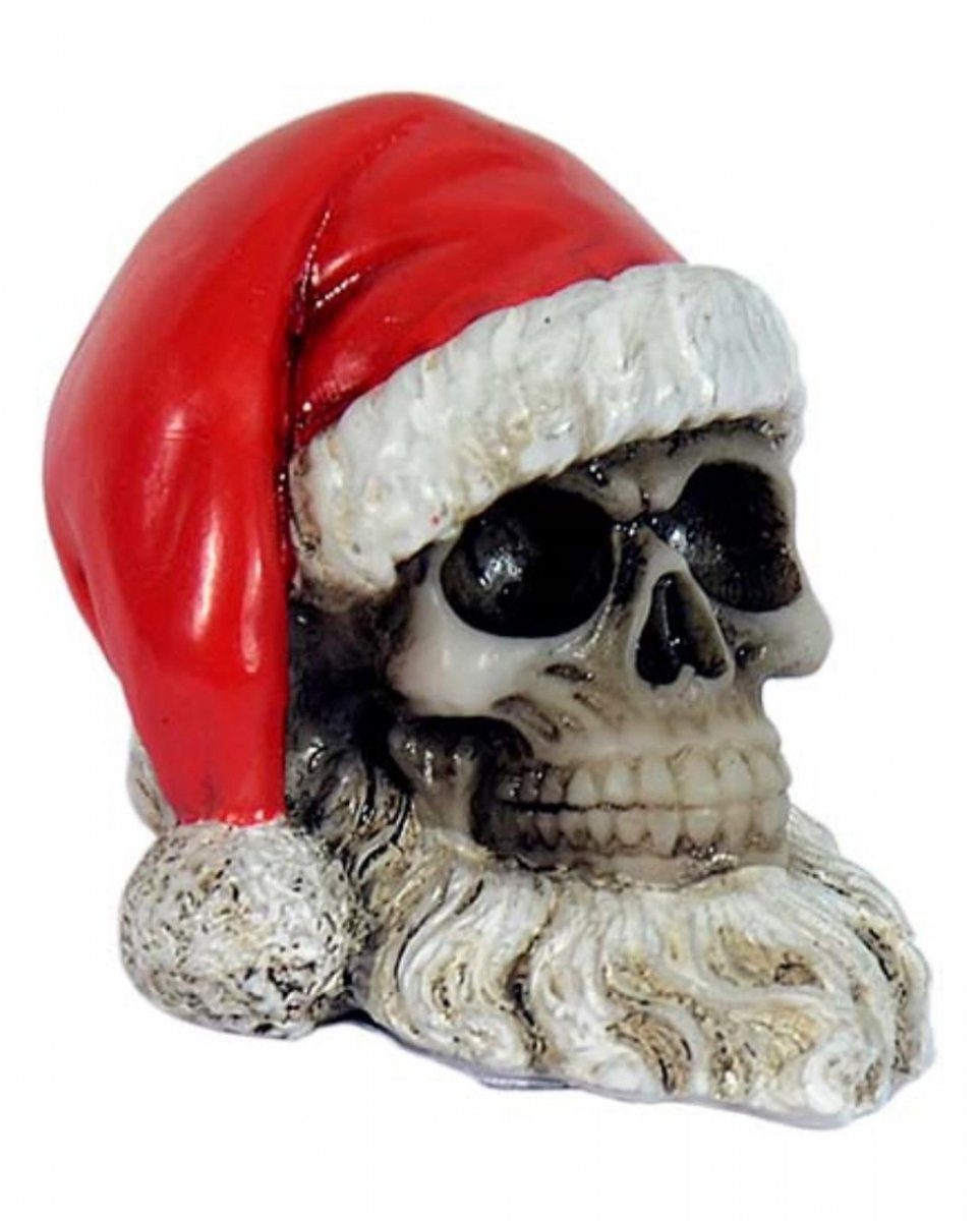 Horror-Shop Dekofigur Mini Santa Totenschädel mit Bart & Mütze 5,5cm