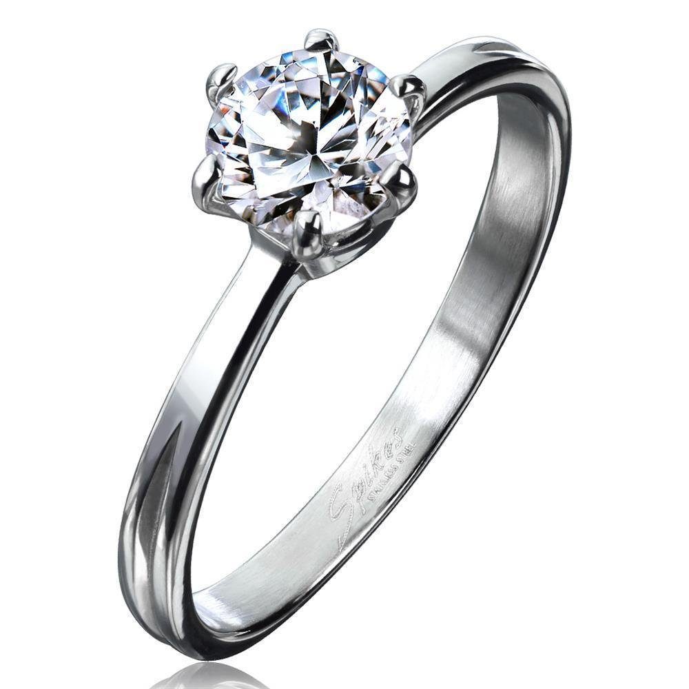Fingerring 52 (16.6) Stein Damenring klassisch schmal silber Edelstahl Zirkonia