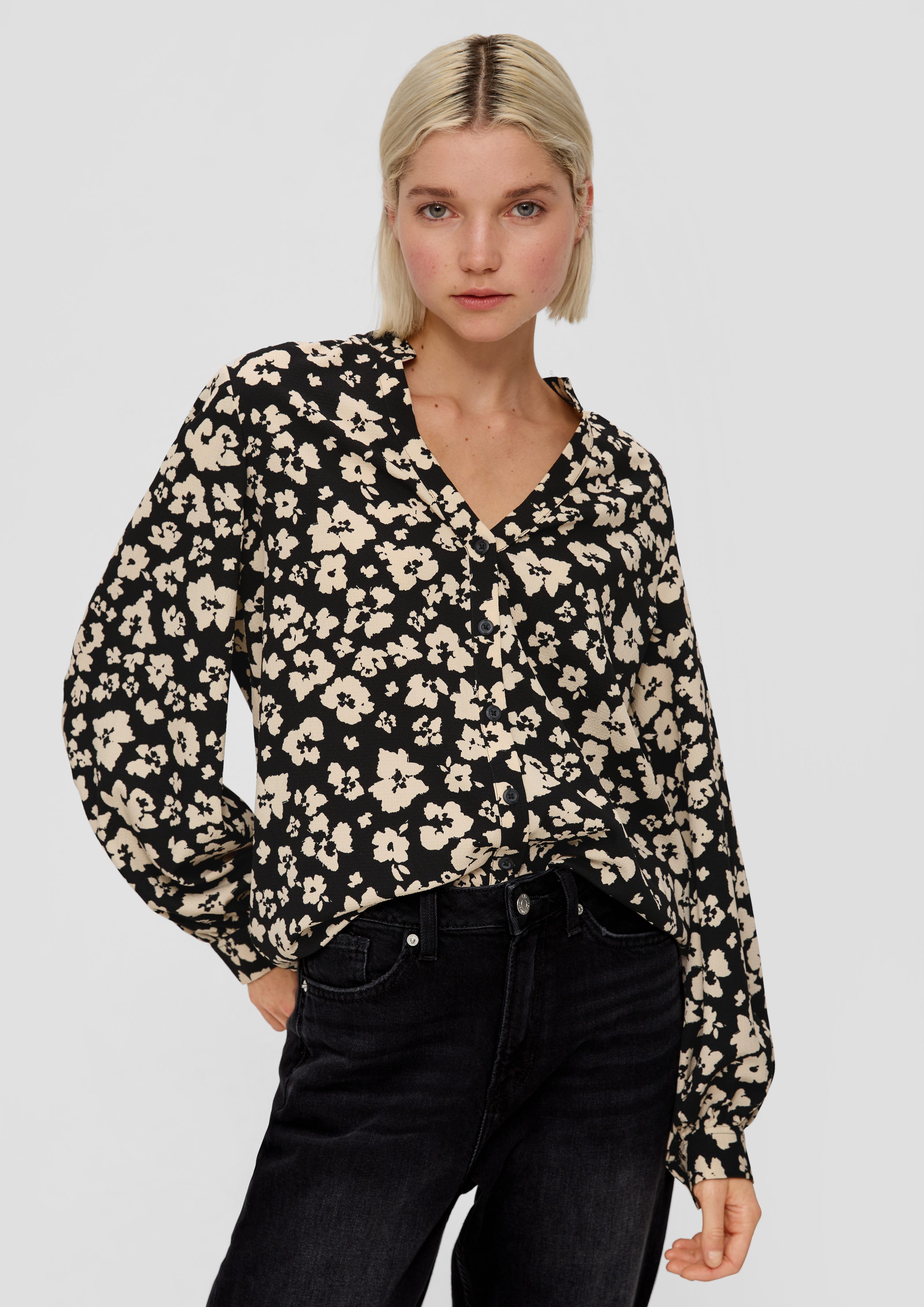Langarmbluse Crêpe-Bluse mit Allover-Print