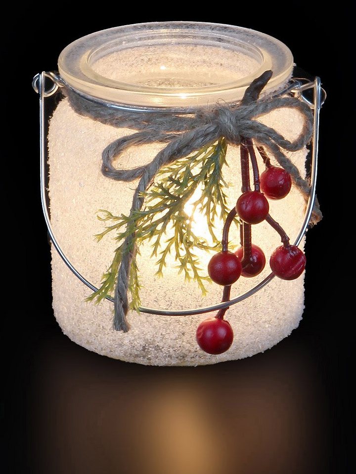 Ambiente Haus Teelichthalter Xmas Glas mit Griff - Beeren, Weihnachtsdeko (1  St)