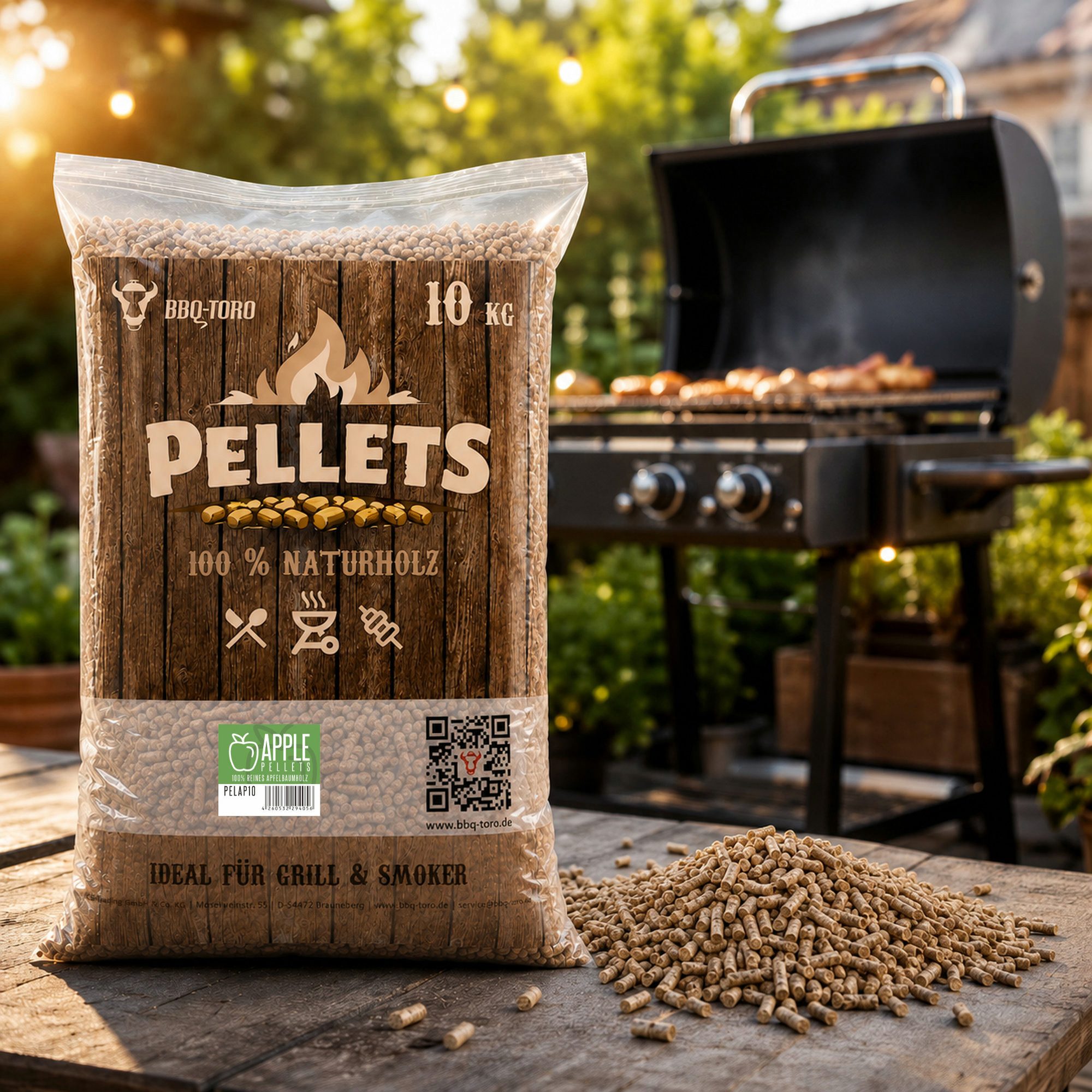 BBQ-Toro Holzpellets Apple Pellets aus 100% Apfelbaumholz, 10 kg, Räucherpellets, 10.00 kg