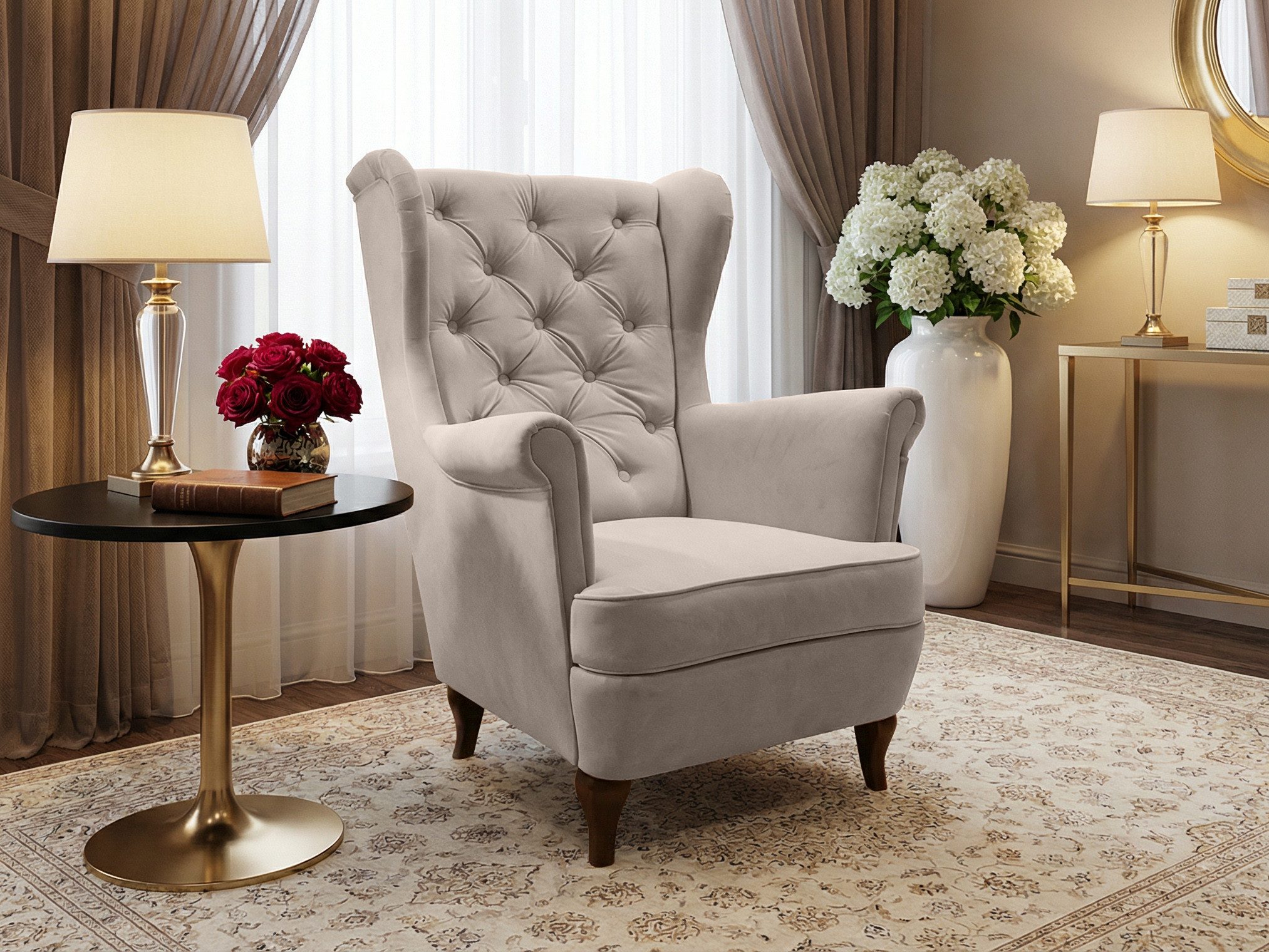 Beautysofa Ohrensessel Sessel FALCO Chesterfield Wohnzimmersessel Fernsehsessel