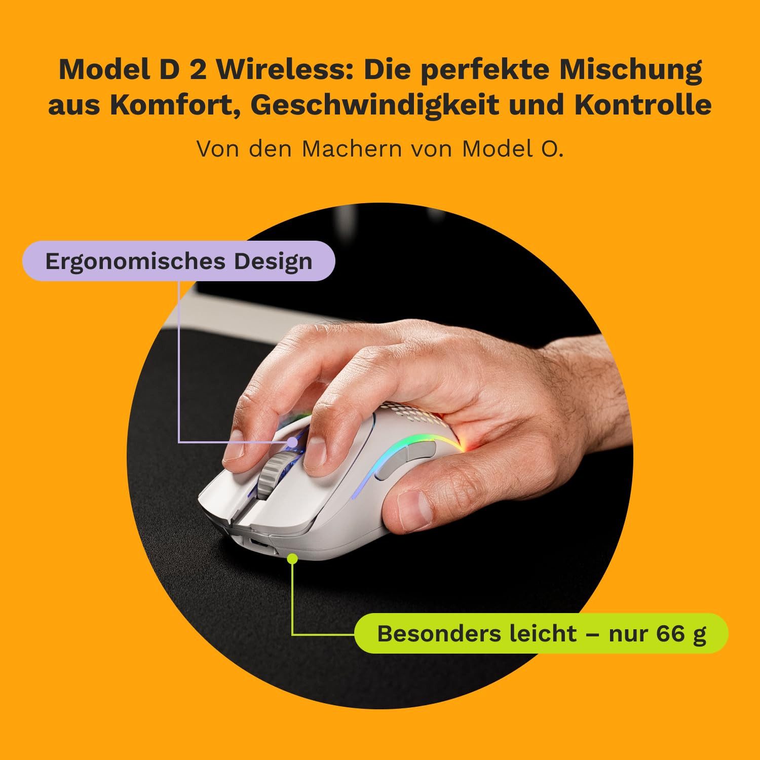 GLORIOUS Gaming Model D 2 Wireless Gaming-Maus (2,4 Ghz Wireless, USB Typ A, USB Typ C)