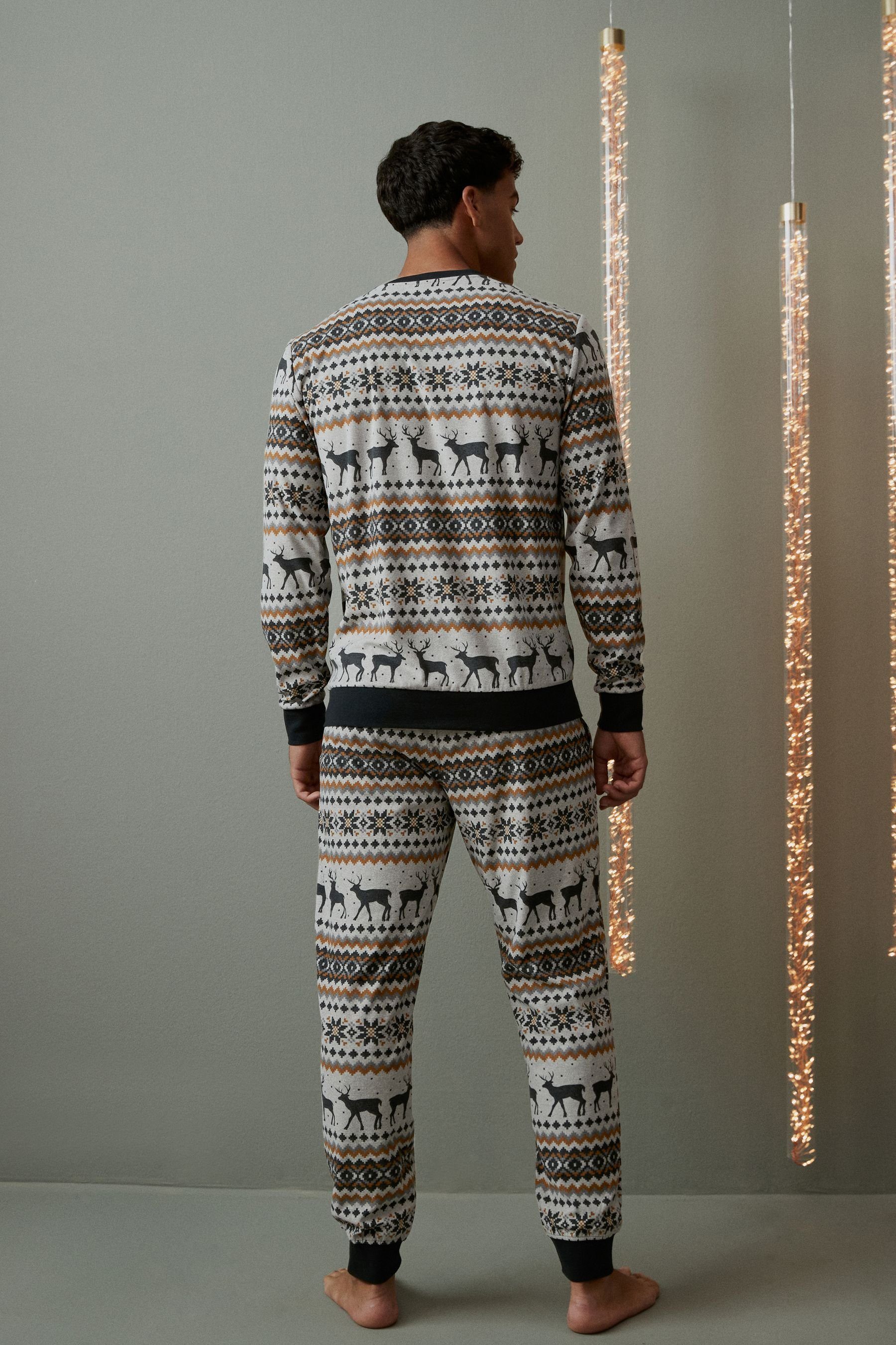 Next Pyjama (2 Motionflex Bequemer Grey Schlafanzug tlg) Pattern mit Fairisle Bündchen