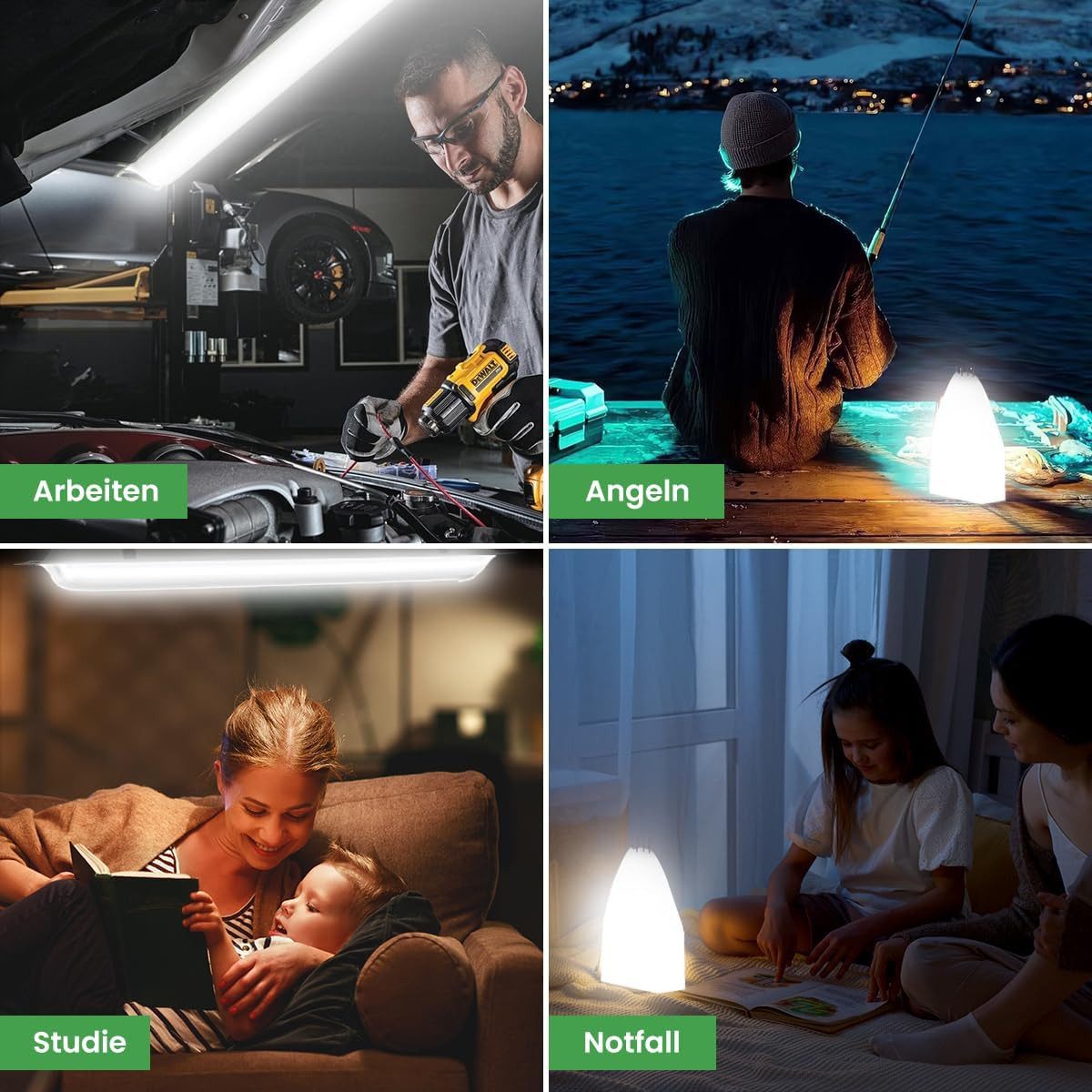 LA CUTE LED Taschenlampe LED Campinglampe faltbar 500LM dimmbar Outdoor Licht IPX4 USB Akku (Tragbare LED-Notleuchte für Outdoor & Camping (1er-Set), 1 faltbares LED-Campinglicht inkl. Zubehör (Grün), Faltbar, aufblasbar, magnetisch, dimmbar, 3 Leuchtmodi