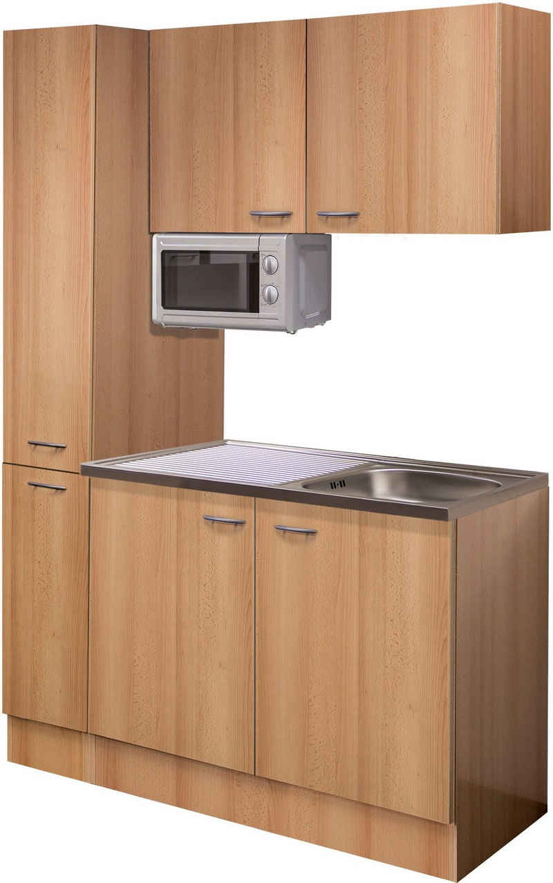 Flex-Well Küche Nano, Gesamtbreite 130 cm, mit Apothekerschrank und Mikrowelle, etc.