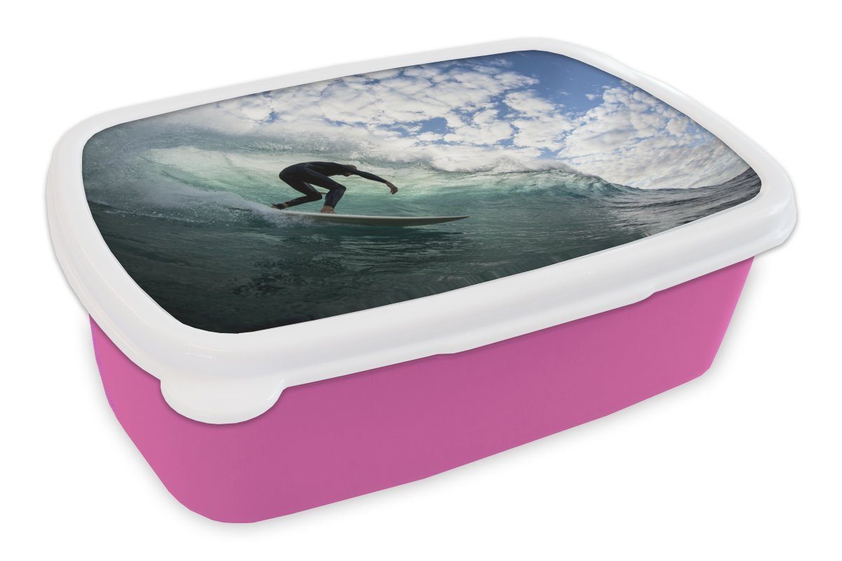 MuchoWow Lunchbox Surfer auf Wellen, Kunststoff, (2-tlg), Brotbox für Erwachsene, Brotdose Kinder, Snackbox, Mädchen, Kunststoff rosa