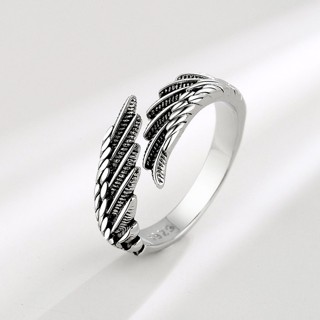Haiaveng Fingerring für Unisex Feder Ring Offene Ringe, Vintage Angel Verstellbar Ringe,Damen Damen Ring Flügel Ringe,Engels