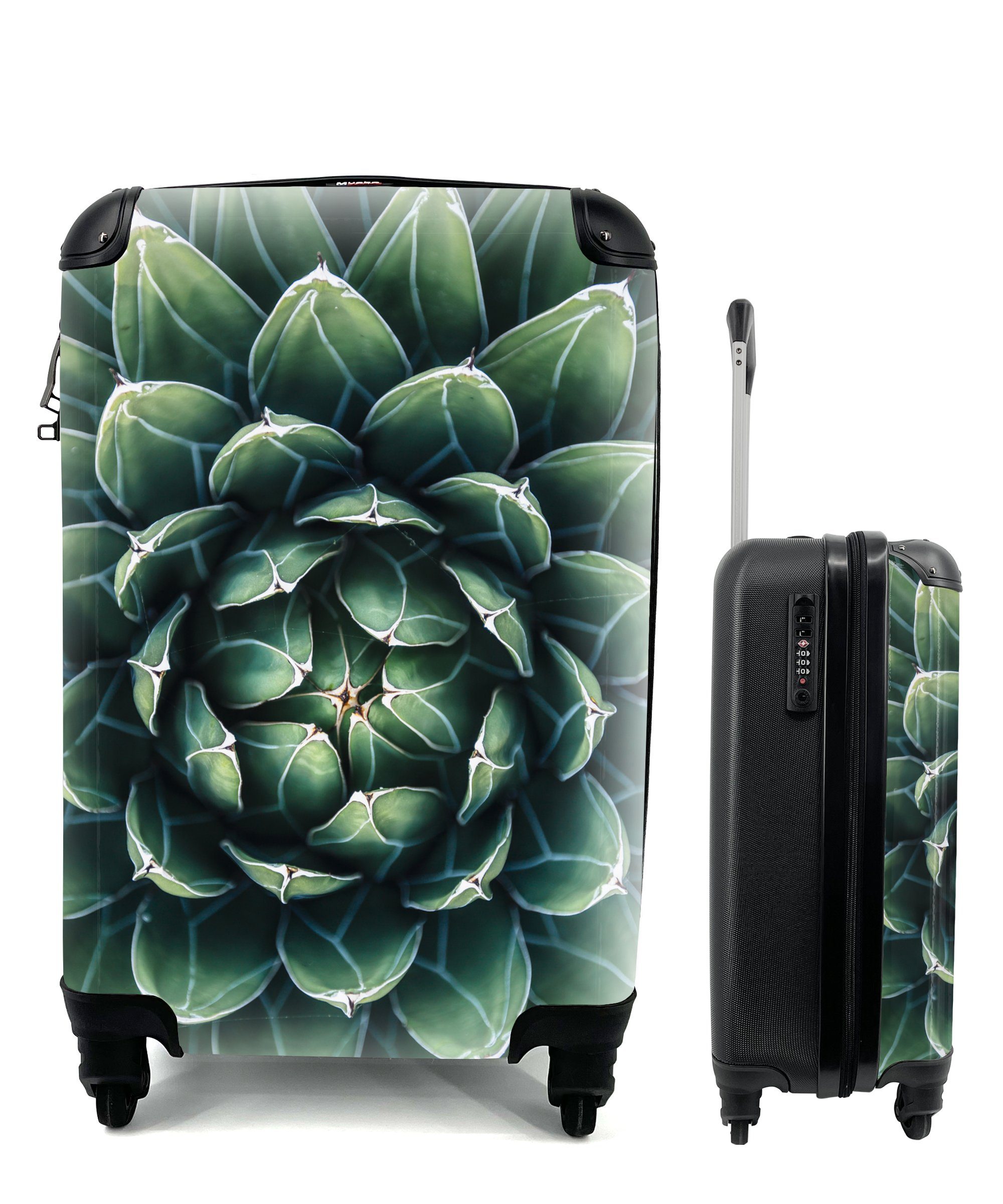 MuchoWow Handgepäckkoffer Ein grünes Blumenmuster, 4 Rollen, Reisetasche mit rollen, Handgepäck für Ferien, Trolley, Reisekoffer