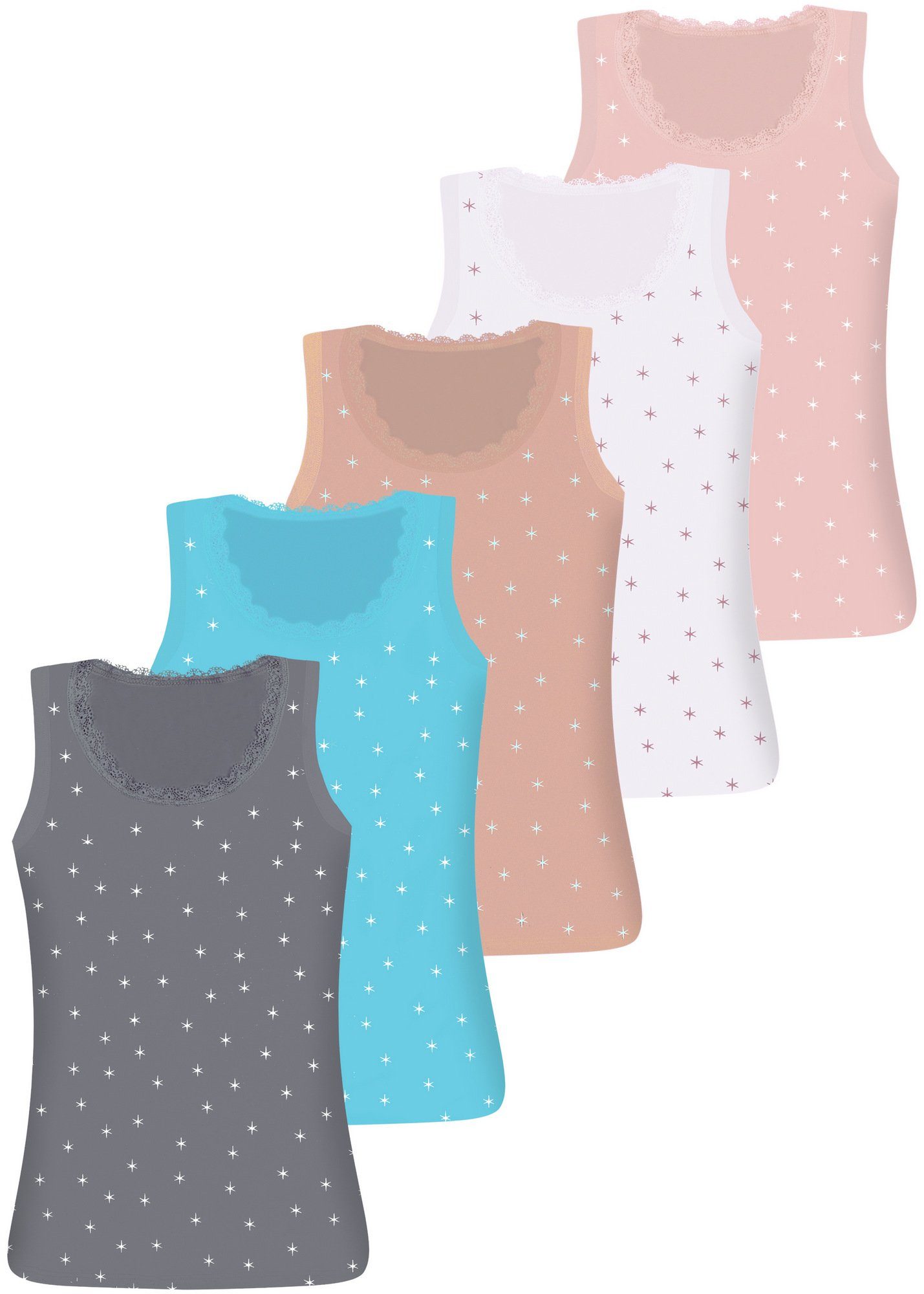 LOREZA Unterhemd 5 Kinder Mädchen Unterhemden Sterne Unterwäsche Tank Baumwolle 92-170 (Set, 5-St) Breite Träger 5er Pack