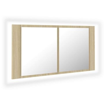 möbelando Badezimmerspiegelschrank 3008766 (mit Beleuchtung) in Sonoma-Eiche mit 2 Türen. Abmessungen (LxBxH) 12x90x45 cm