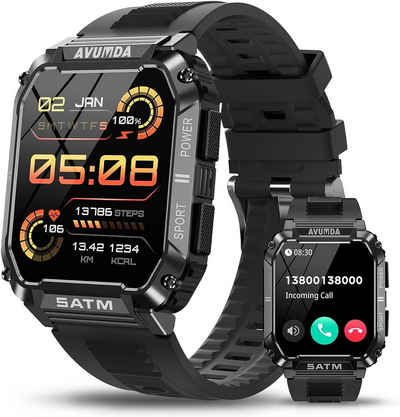AVUMDA Smartwatch (1,95 Zoll, Android iOS), Herren mit Telefonfunktion Großer HD Sportuhr 123 Sportmodi Fitnessuhr