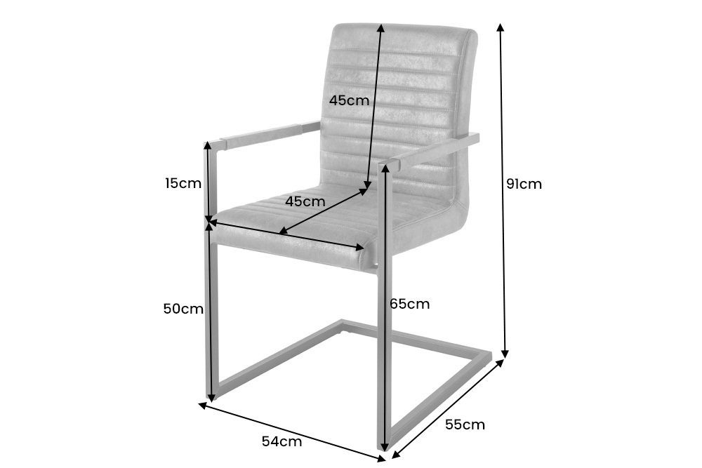 Industrial 1 · LOFT Microfaser Metall Esszimmer riess-ambiente · stone Armlehne Freischwinger St), (Einzelartikel, / silber · grau mit ·