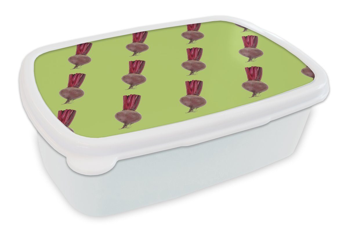 MuchoWow Lunchbox Gemüse - Rote Bete - Grün, Kunststoff, (2-tlg), Brotbox für Kinder und Erwachsene, Brotdose, für Jungs und Mädchen weiß