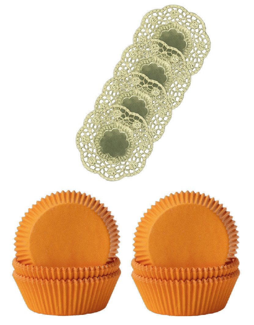 Demmler Muffinform 2er Set Mango - Inklusive Tassendeckchen in Gold, zum Dekorieren und Backen von Muffins - Made in Germany