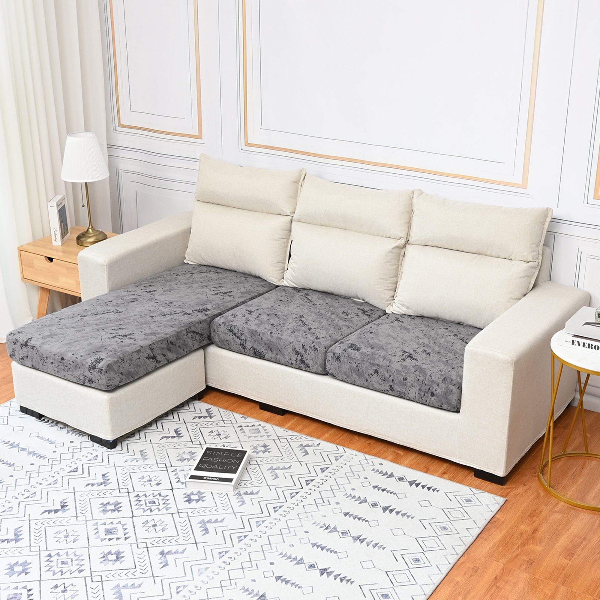 Sofahusse F12WH00188, HOMEIDEAS, Stretch-Sofabezug aus Samt, gemischte Farbe Grau
