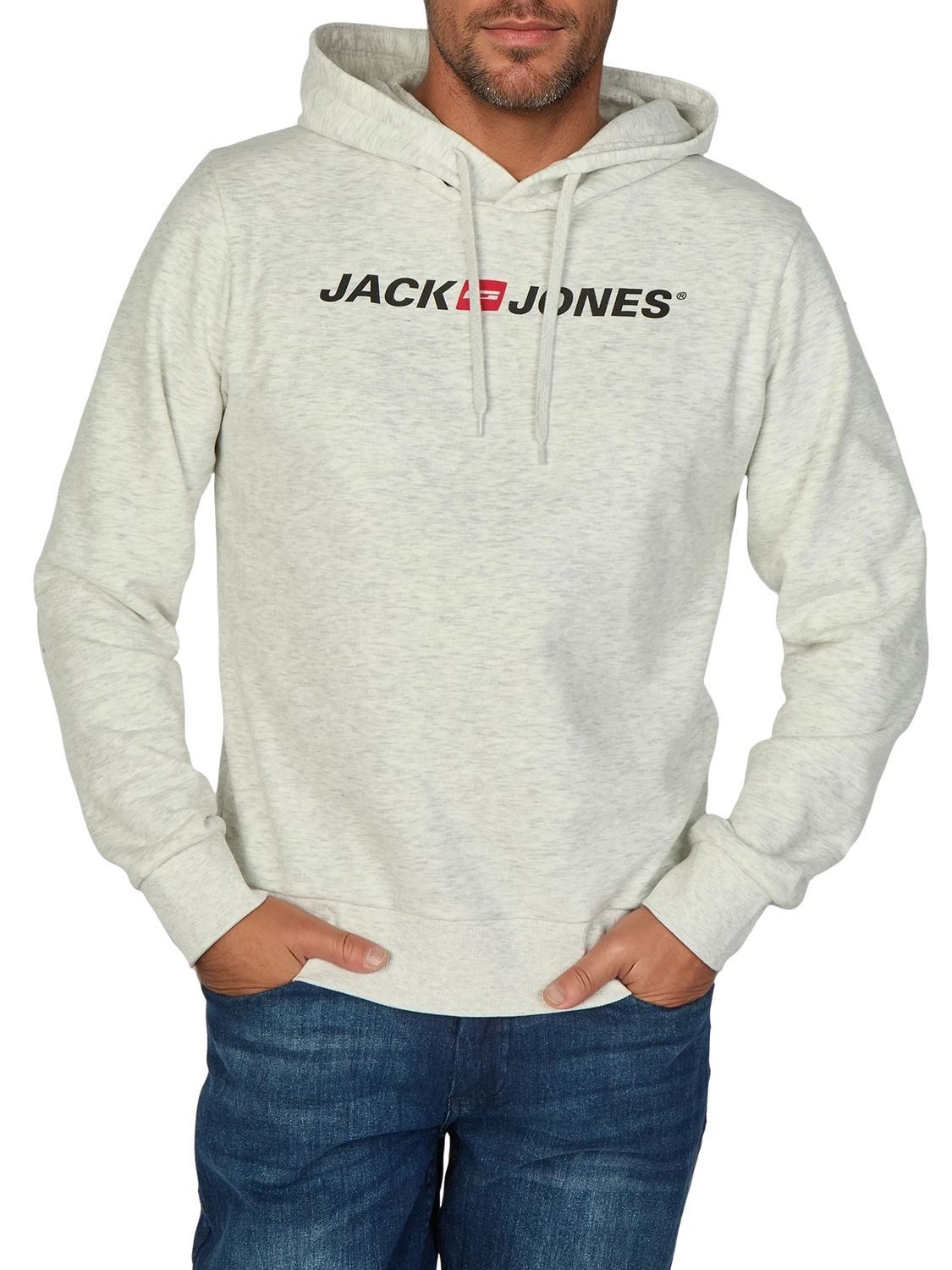 Jack & Jones Hoodie Herren Sweatshirt JJMORTY Regular Fit Kapuzenpullover mit Logoprint