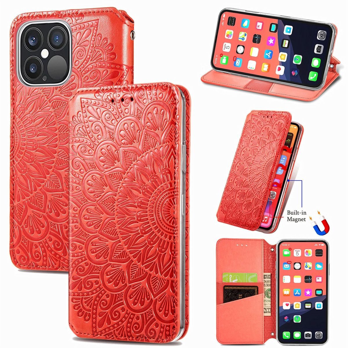 König Design Handyhülle Apple iPhone 13 Pro, Schutzhülle Schutztasche Case Cover Etuis Wallet Klapptasche Bookstyle