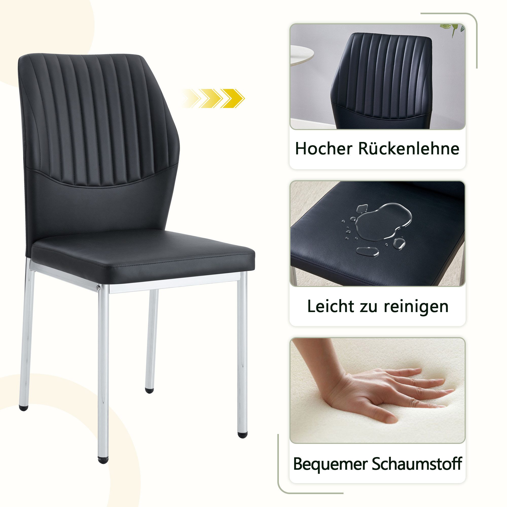 Odikalo Esszimmerstuhl Küchenstuhl Polsterstuhl, 4er-Set (Rückenlehne aus Tech-Stoff mit vertikaler Prägung + Metallbeine. Passend für Esszimmer oder Wohnzimmer im modernen Leicht-Luxus-Design)