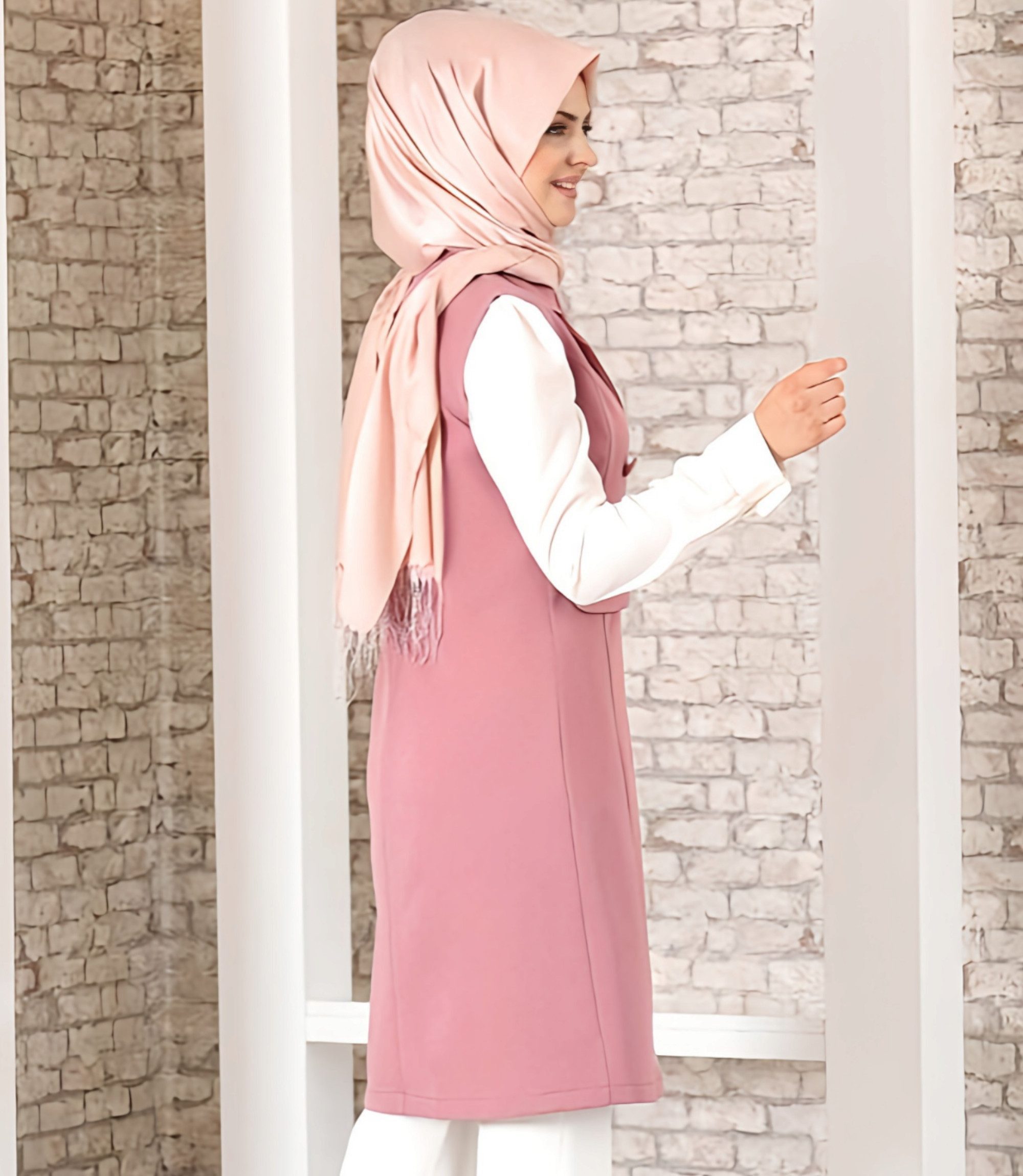 fashionshowcase Longtunika Damen Weste mit Knopfdetail und Kragen - Modest günstig online kaufen