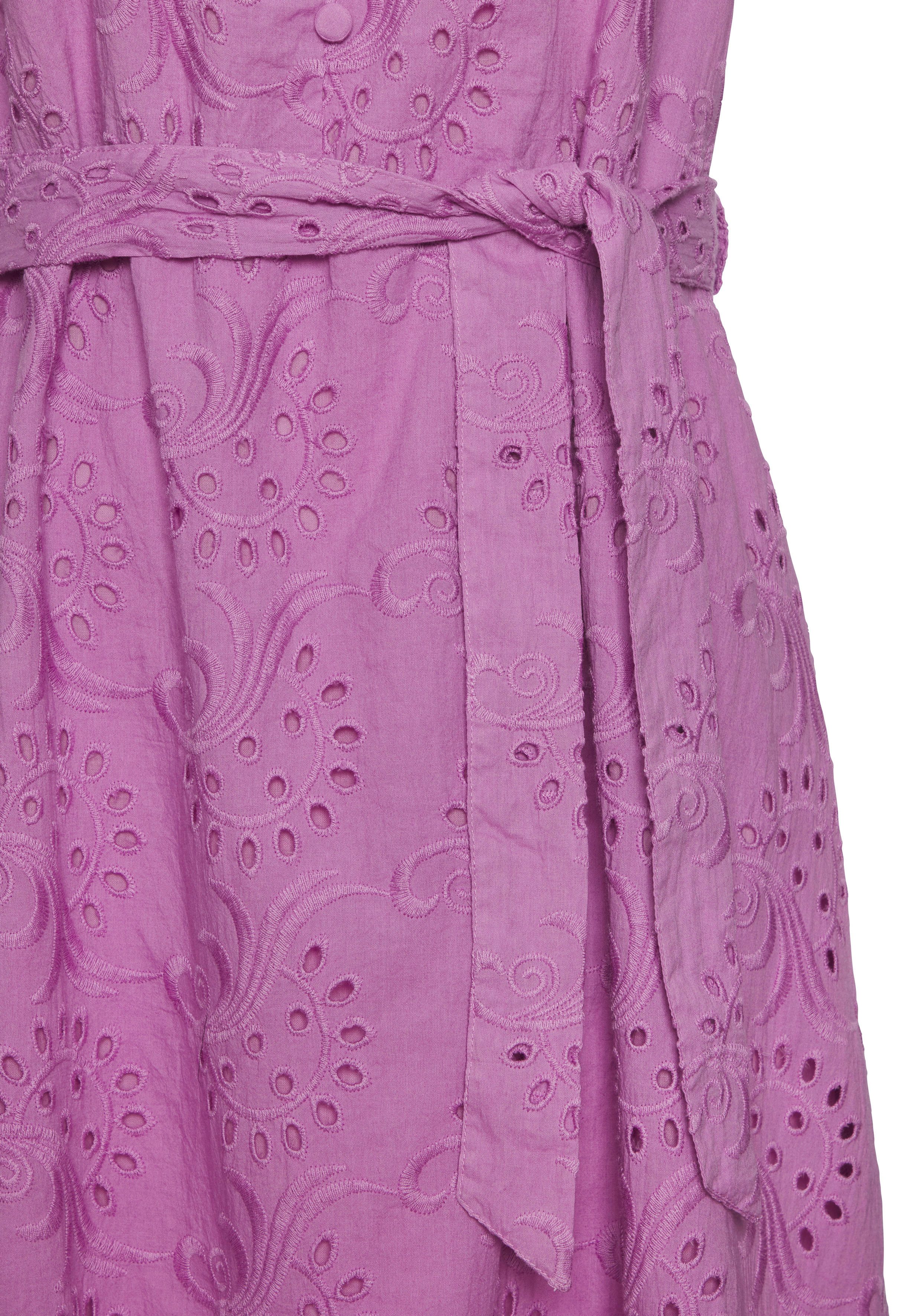 LASCANA Blusenkleid (mit Bindegürtel) und Lochstickerei, Spitzenkleid