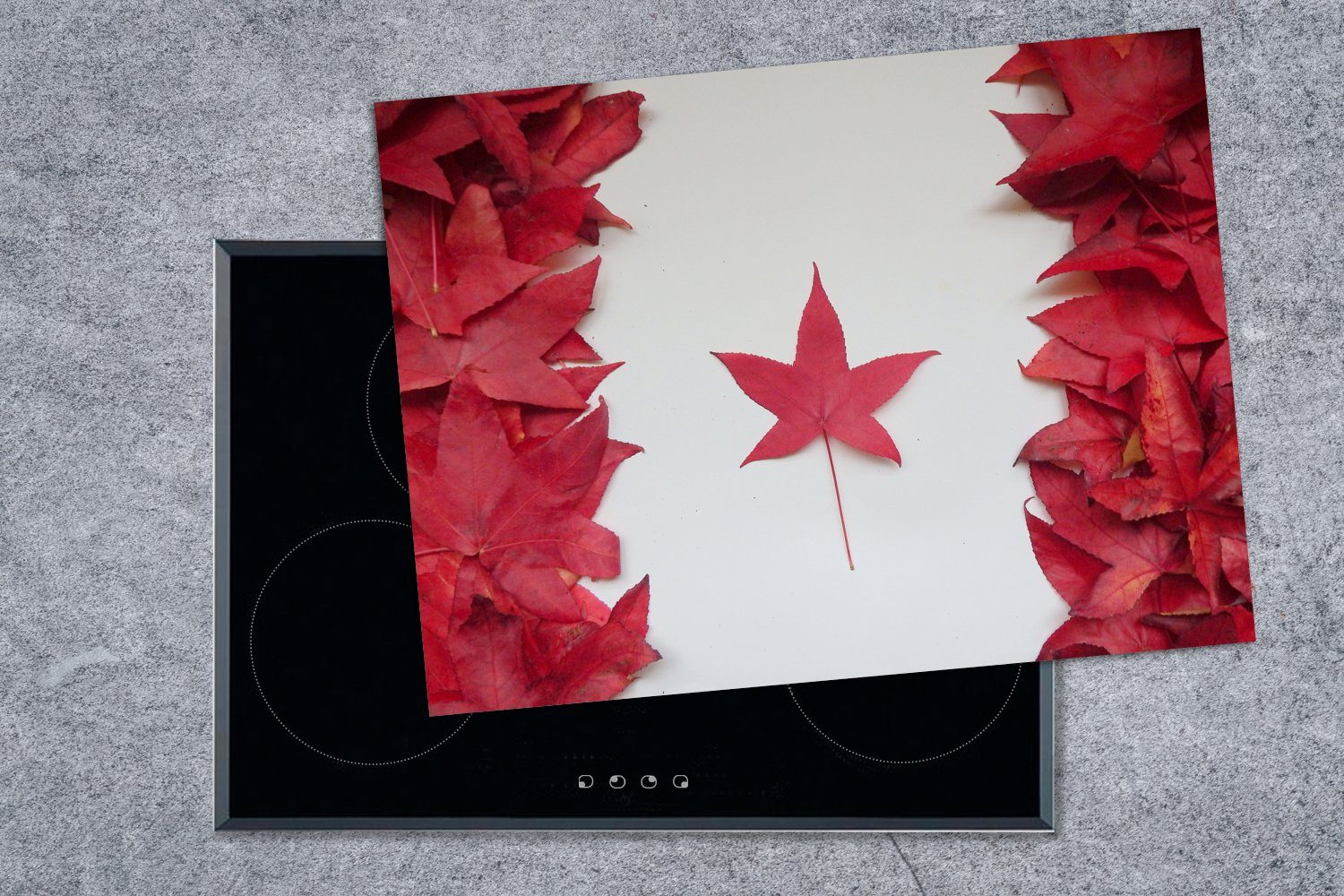 (1 Ceranfeldabdeckung Arbeitsfläche nutzbar, Kanada Ahornblättern, 70x52 roten cm, Mobile Flagge von mit MuchoWow Herdblende-/Abdeckplatte tlg), Vinyl,
